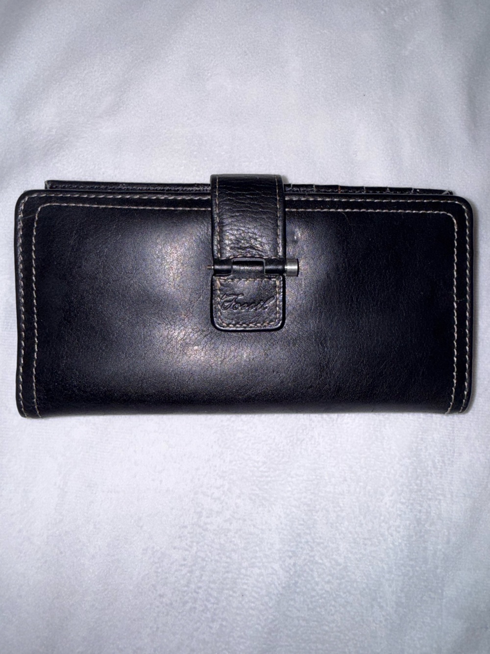 Fossil Black Leather Organizer Clutch Wallet Buckle ID Card Holder